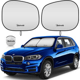 AstroAI 2-Piece Windshield Sun Shade - Windshield Shade Foldable Car Front Sunshield Blocks Max UV Rays, Titanium Silver Fabric Material, for Most Sedans SUV Truck(Medium Size 28 x 30.7 inches)