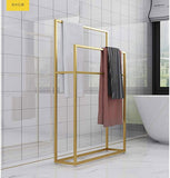 Towel Rack Towel Holder Stands for Bathrooms Free Standing with 2 Towel Rails Towel Drying Shelf with Rust-Resistant Finish for Bath Hand and Face Towels,Gold,75x20x110cm