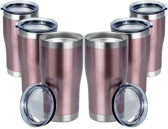 20 OZ 6pack Double Wall Stainless Steel Vacuum Insulated Tumbler Coffee Travel Mug With Lid, Durable Powder Coated Insulated Coffee Cup for Cold & Hot Drinks (Rose gold, 6pack)
