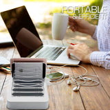 Hercules Tuff Charging Station for Multiple Devices (Silver) - 3 Short Type-C and 3 Short Micro USB Cables Included for Cell Phones, Smart Phones, Tablets, and Other Electronics
