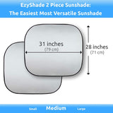 EzyShade Windshield Sun Shade + Extra Item. See Size-Chart with Your Vehicle (Easy-Read). Foldable 2-Piece Car Sunshades Reflect and Protect Your Vehicle from UV Sun and Heat. Standard (Medium) Size