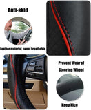 Valleycomfy Universal 15 inch Auto Car Steering Wheel Cover with Black Genuine Leather add Red Lines for X1 X3 X5 335i 535i HRV CRV Accord Corolla Prius,etc
