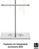 Umbra 299330-491-REM Trigem Hanging Organizer – 3 Tier Table Top Necklace Holder, Box Display with Jewelry Tray Base, One Size, Nickel