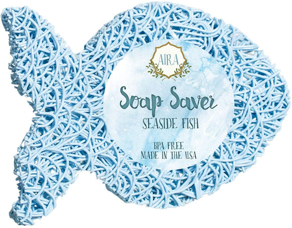 Aira Soap Saver - Soap Dish & Soap Holder Accessory - BPA Free Shower & Bath Soap Holder - Drains Water, Circulates Air, Extends Soap Life - Easy to Clean, Fits All Soap Dish Sets - Seaside Fish