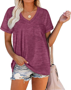 Womens V Neck T Shirts Short Sleeve Summer Tops with Pocket