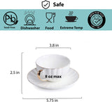 BTaT- Tea Cups and Saucers, Set of 6 (7 oz) with Gold Trim and Gift Box, Cappuccino Cups, Coffee Cups, White Tea Cup Set, British Coffee Cups, Porcelain Tea Set, Latte Cups, Espresso Mug, White Cup