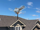 FiveStar Outdoor HD TV Antenna Strongest Up to 150 Miles Long Range with Motorized 360 Degree Rotation, UHF/VHF/FM Radio Infrared Remote Control with Mounting Pole & 40FT RG6 Coax Cable Support 2 TVs