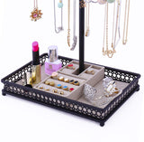 Meangood Jewelry Tree Stand Organizer 3in1 Necklace Organizer Display Bracelet Earrings and Ring Tray Jewelry Holder Hanger Metal（Black）