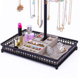 Meangood Jewelry Tree Stand Organizer 3in1 Necklace Organizer Display Bracelet Earrings and Ring Tray Jewelry Holder Hanger Metal（Black）