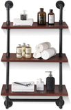 Ivinta Industrial Pipe Bathroom Wall Shelf, Rustic Wall Mounted Storage Shelves with Towel Bar for Bathroom Kitchen, Wall Organizer Towel Racks Over Toilet, 24" Towel Holder, Retro Brown (2-Shelf)