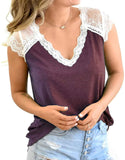 Women Crochet Lace Basic V-Neck T-Shirt Short Sleeve Loose Fitting Tunic