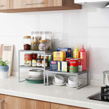 AIYAKA Expandable Stackable Cabinet and Counter Shelf Organizer,Suitable for Kitchen Storage Room Bathroom Bedroom Office Desk Table,Silver