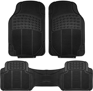 FH Group F11306BLACK Black-Solid Trimmable Heavy Duty All Weather Floor Mats 3pc Full Set