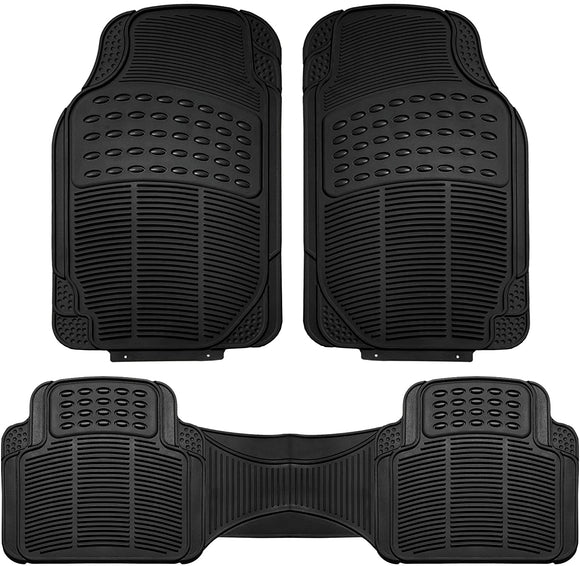 FH Group F11306BLACK Black-Solid Trimmable Heavy Duty All Weather Floor Mats 3pc Full Set