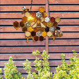 Happy Bumble Bee Signs, Bee Day Party Porch Indoor Outdoor Wall Hanging Decorations,Bee Day Banner with Gold Bee Honey,Garden Accents Yard Fence 3D Iron Art Sculpture Ornaments (A 10.2x5.9inch)