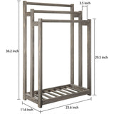 MyGift 3-Bar Wood Grey Towel Rack with Bottom Shelf