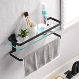 KES Bathroom Shelf Extra 8 MM-Thick Tempered Glass with Anodized Aluminum Towel Bar and Rail Storage Organizer Retangular Rustproof Wall Mount Black, A4127A-BK
