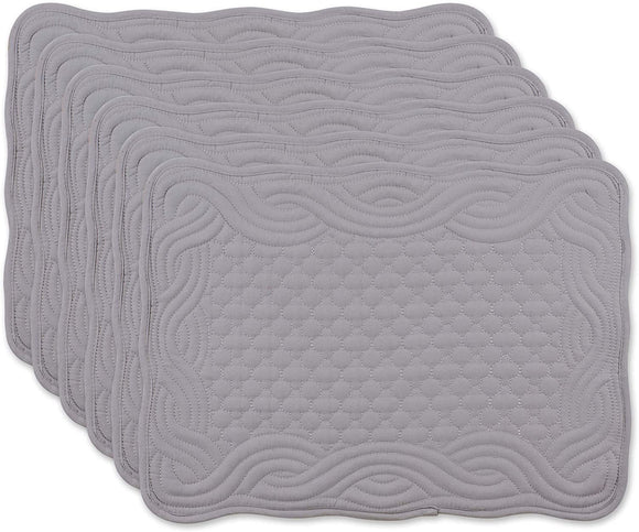DII Quilted Farmhouse Collection Tabletop, Placemat Set, Gray 6 Piece