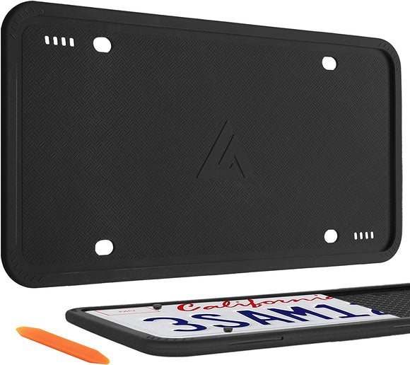 Aujen Silicone License Plate Frames, 2 Pack Car License Plate Cover, Universal US Car Black License Plate Bracket Holder.Rust-Proof, Rattle-Proof, Weather-Proof