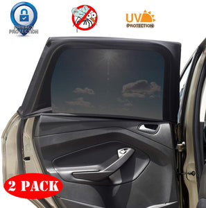 Car Window Sun Shade - 2 Pack Breathable Mesh Car Rear Side Window Shade Sunshade UV Protection for Baby Family Pet, Mosquito Net Curtains Fit for Most(95%) of Cars, Cover Full Window