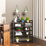 Homfa Bamboo Shoe Shelf Storage Organizer 5-Tier with 12 Hanging Bar Entryway Shoe Rack, Home Shelf Storage Cabinet for Shoes, Books and Flowerpots Dark Brown