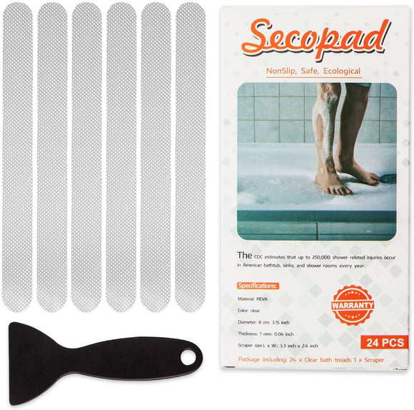 Secopad Anti Slip Shower Stickers 24 PCS Safety Bathtub Strips Adhesive Decals with Premium Scraper for  Bath Tub Shower Stairs Ladders Boats