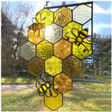 Happy Bumble Bee Signs, Bee Day Party Porch Indoor Outdoor Wall Hanging Decorations,Bee Day Banner with Gold Bee Honey,Garden Accents Yard Fence 3D Iron Art Sculpture Ornaments (A 10.2x5.9inch)