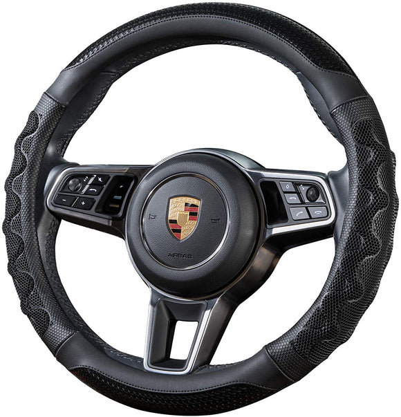 Musment Steering Wheel Cover with 3D Honeycomb Microfiber Leather,Universal 15 Inch,Black