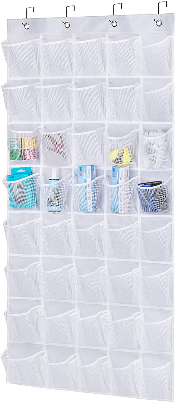 AOODA Over The Door Hanging Pantry Organizer 40 Mesh Pockets Kids Shoe Rack Hanger Holder for Closet, White