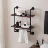 Ivinta Industrial Pipe Bathroom Wall Shelf, Rustic Wall Mounted Storage Shelves with Towel Bar for Bathroom Kitchen, Wall Organizer Towel Racks Over Toilet, 24" Towel Holder, Retro Brown (2-Shelf)
