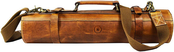 Leather Knife Roll Storage Bag, Elastic and Expandable 10 Pockets, Adjustable/Detachable Shoulder Strap, Travel-Friendly Chef Knife Case Roll By Aaron Leather (Caramel, Leather)