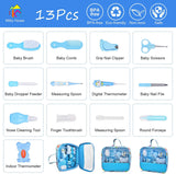 Baby Healthcare Grooming 14 Kits, 13In1 Baby Care Products Nail Clippers Trimmer Set, Newborn Essentials Stuff Shower Gifts, Comb Brush Thermometer Medicine Dispenser, Nursery Care First Aid Kit, Blue