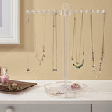 Clear Plastic Necklace Holder with 30 Individual Pegs and Divided Jewelry Tray