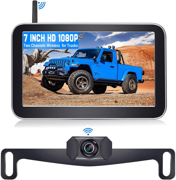 DoHonest V29 HD 1080P Digital Wireless Backup Camera 7'' Split Screen Monitor for Trucks,Cars,Campers,Vans, Observation System with Stable Signal,IP69 Waterproof,Super Night Vision,Guide Lines On/Off