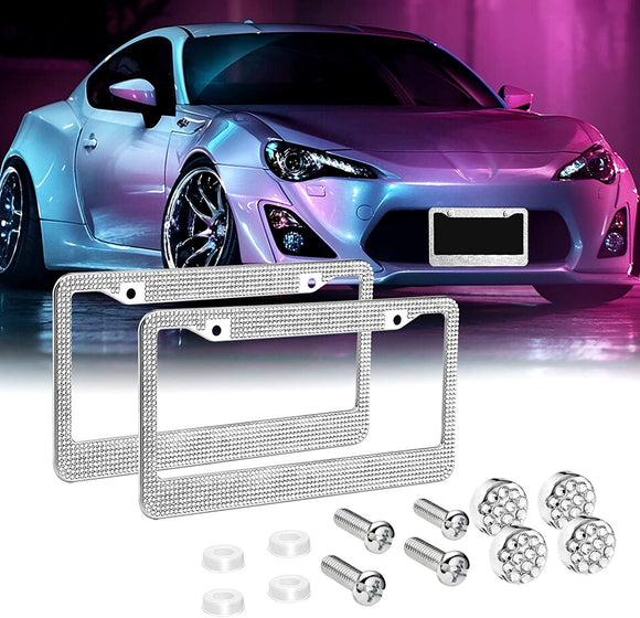 License Plate Frame for Women, Car Exterior Accessories, 2 Pack Handcrafted Crystal Premium Stainless Steel Bling License Plate Covers