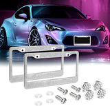 License Plate Frame for Women, Car Exterior Accessories, 2 Pack Handcrafted Crystal Premium Stainless Steel Bling License Plate Covers