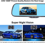Rohent N01 AHD 1080P Backup Camera with 5" Mirror Monitor 2021 New Chips Two Video Channels Driving Hitch Rear/Front View ONE-Wire Installation with Grid Lines DIY Setting for Cars,SUVs,Trucks