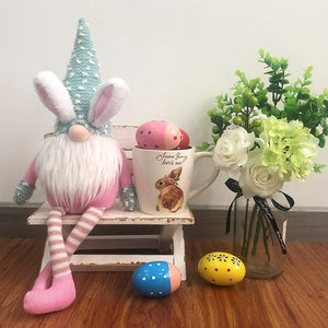 Tiosggd Easter Bunny Ears hat Plush gnome Decor,for Spring Home Decoration Holiday Scandinavian tomten Ornament (Pind and Cyan hat)