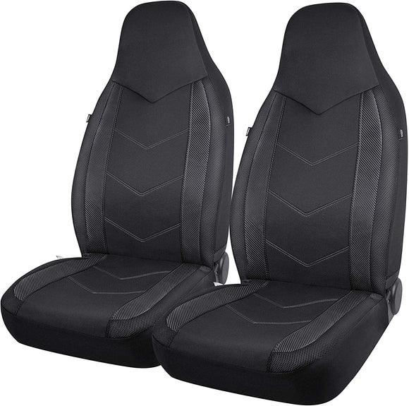 PIC AUTO High Back Car Seat Covers - Sports Carbon Fiber Mesh Design, Universal Fit, Airbag Compatible (Black)