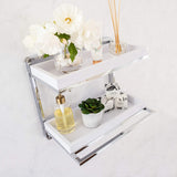 Danya B. HA80582 Bathroom Accessories and Décor – Wall Mount 2-Tier Chrome Shelving Unit with Towel Rack and White Removable Trays