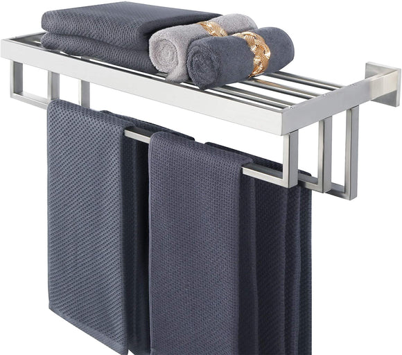 Alise Bathroom Lavatory Towel Rack Towel Shelf with 3 Towel Bars Wall Mount Towels Storage Holder,GOY8003-LS 24-Inch SUS 304 Stainless Steel Brushed Nickel Finish