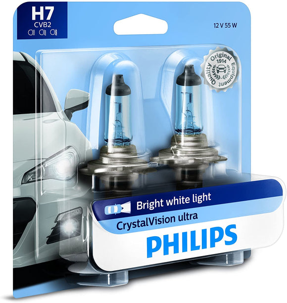 Philips H7 CrystalVision Ultra Upgraded Bright White Headlight Bulb, 2 Pack