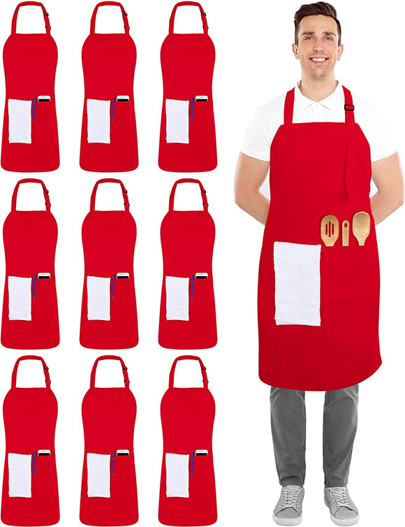 Utopia Kitchen 10 Pack Adjustable Bib Apron with 2 Pockets (Red)