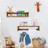 Cocomong Wood Floating Nursery Shelves Set of 2, Book Shelf Organizer for Kids, Wall Mounted Farmhouse Floating Bookshelves, Decorative Hanging Shelf for Baby Nursery Room Decor, Brown