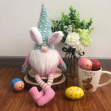 Tiosggd Easter Bunny Ears hat Plush gnome Decor,for Spring Home Decoration Holiday Scandinavian tomten Ornament (Pind and Cyan hat)
