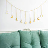 Mkono Moon Phase Wall Hanging Moon Garland Decor Boho Home Decoration Moon Hang Art Ornaments for Bedroom Headboard Living Room Dorm Nursery Apartment Office, Gold, 53"