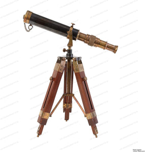 Table Décor 9 inch Telescope Vintage Marine Gift Functional Instrument Collectables Gift Item (Brass Antique + Wood)