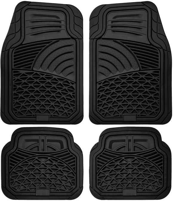 OxGord Tactical All-Weather Rubber Floor-Mats - Waterproof Protector for Spills, Dog, Pets, Car, SUV, Minivan, Truck - 4-Piece, Black