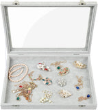 Stylifing Clear Lid Velvet 24 Grid Jewelry Tray Transparent Jewelry Display Showcase Lockable Felt Jewelry Storage Organizer Charm Box Holder Gifts for Girls Women