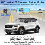 Rohent N01 AHD 1080P Backup Camera with 5" Mirror Monitor 2021 New Chips Two Video Channels Driving Hitch Rear/Front View ONE-Wire Installation with Grid Lines DIY Setting for Cars,SUVs,Trucks